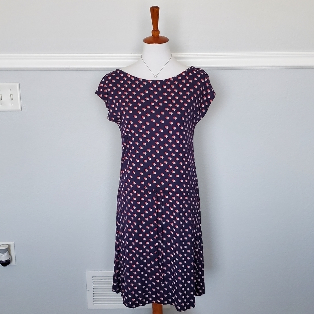Gap Polka Dot Short Sleeve Shift Dress Scoop Neck Drawstring Waist XS New